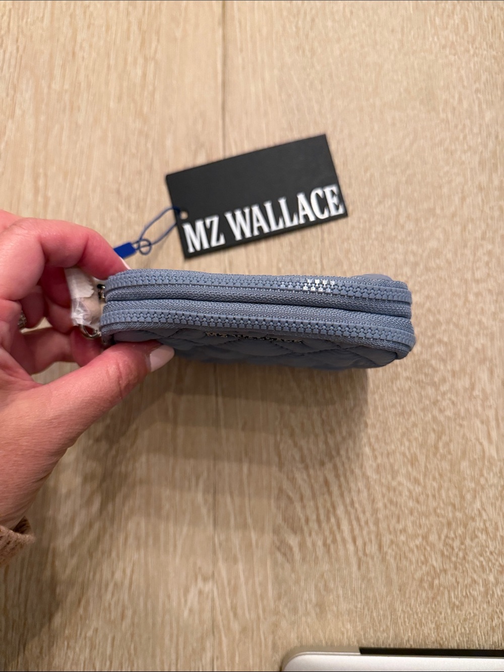 MZ WALLACE double Quilted zip Pouch in stone Blue - Picture 3 of 4
